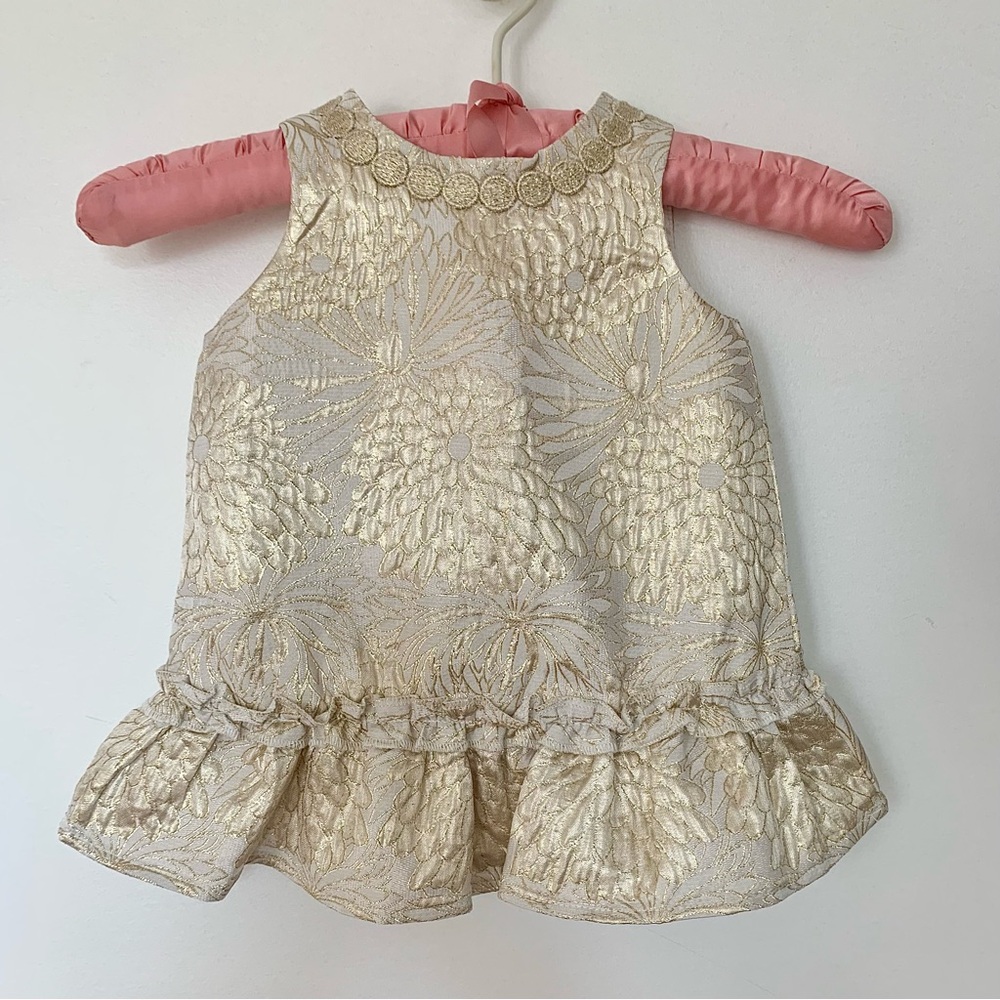 Lilly Pulitzer Gold Metallic Brocade Halden Special Occasion Dress 6M 9M 12M
